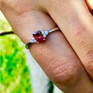 Sterling Silver Precious Emerald Cut Dark Garnet CZ Ring